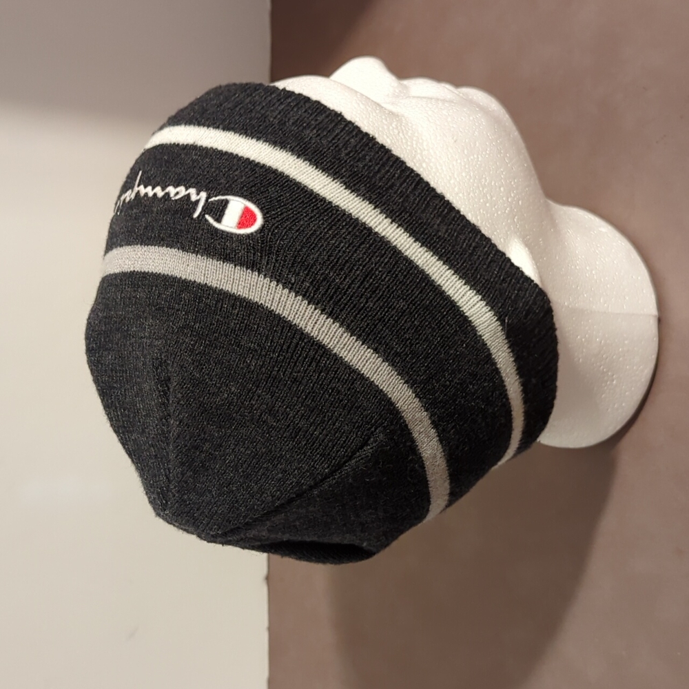 Champion Beanie Hat Gray 2 white stripes - Picture 6 of 8